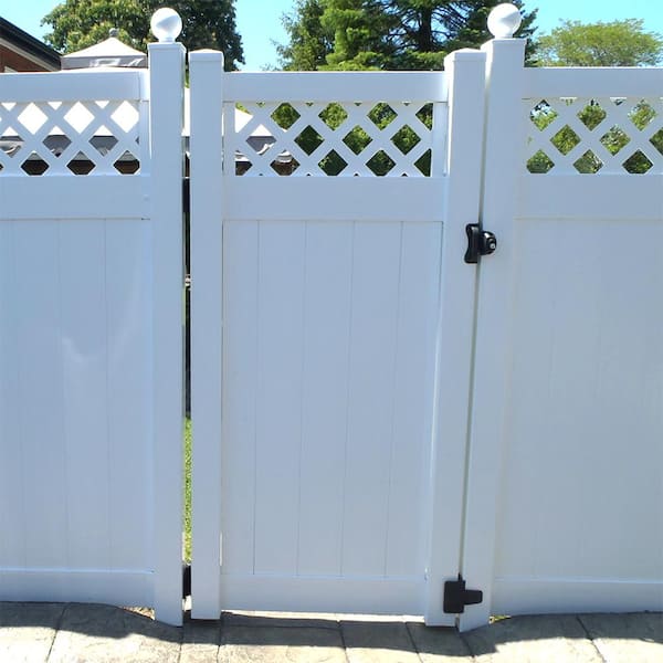 Weatherables Glenshire 3 .5 ft. W x 6 ft. H White Vinyl Privacy Lattice Top Fence Gate Kit
