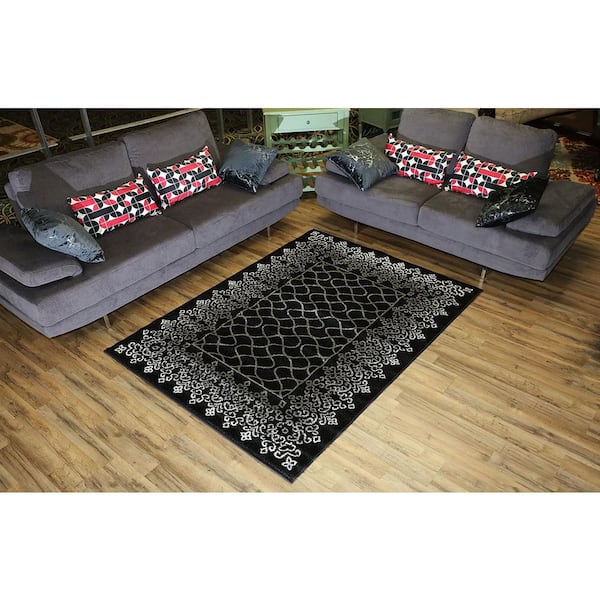 Designer Trellice Lace Black 5 ft. x 7 ft. Classic Braided Modern Contemporary Polypropylene Rectangular Area Rug