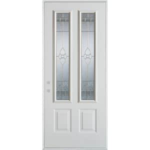 32 in. x 80 in. Traditional Brass 2 Lite 2-Panel Painted White Right-Hand Inswing Steel Prehung Front Door