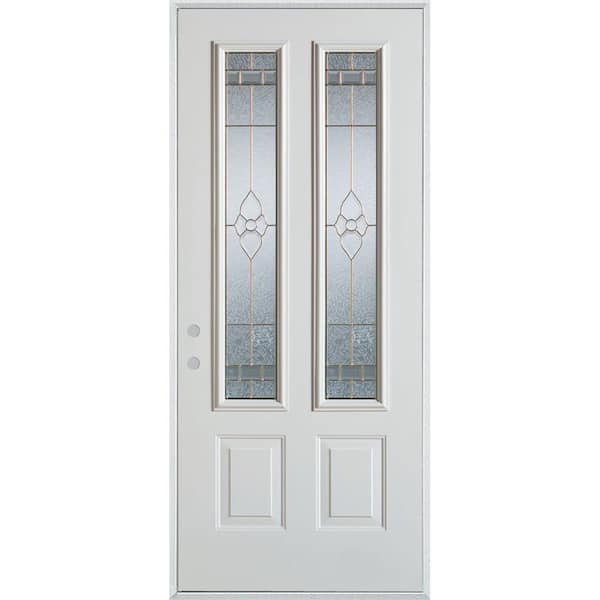 Stanley Doors 32 in. x 80 in. Traditional Brass 2 Lite 2-Panel Painted White Right-Hand Inswing Steel Prehung Front Door