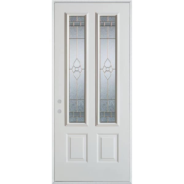 Stanley Doors 36 in. x 80 in. Traditional Brass 2 Lite 2-Panel Prefinished White Right-Hand Inswing Steel Prehung Front Door