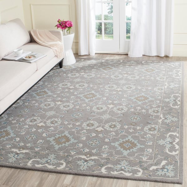 Blossom Gray 9 ft. x 12 ft. Border Area Rug