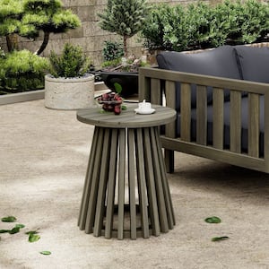 Gray Round Acacia Wood Outdoor Side Table Coffee Table Weather-Resistant for Backyard Lawn Balcony, Easy Assembly