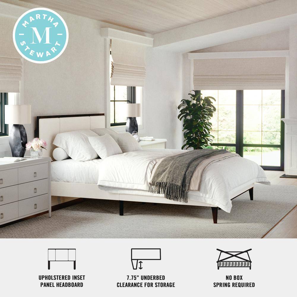 Queen Dark Brown and Beige Upholstered Wood Platform Bed