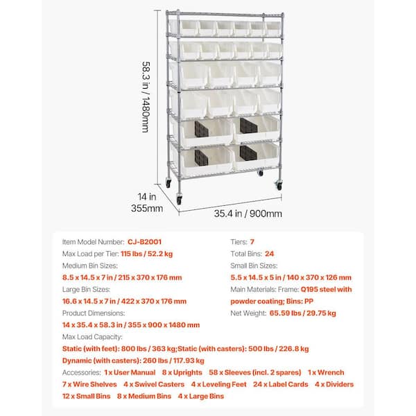 SKYSHALO Mobile Steel Wire Storage Rack with Wheels, 7-Tier