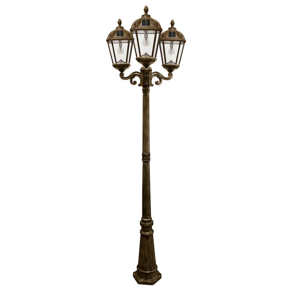 GAMA SONIC Royal Bulb Series 3-Head Weathered Bronze Integrated LED Solar  Outdoor Lamp Post with the GS Solar LED Light Bulb GS-98B-T-WB The Home  Depot