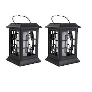 2-Pack Black ABS Solar Hanging Lanterns for Outdoor Garden Yard Patio Waterproof Decorative Lighting