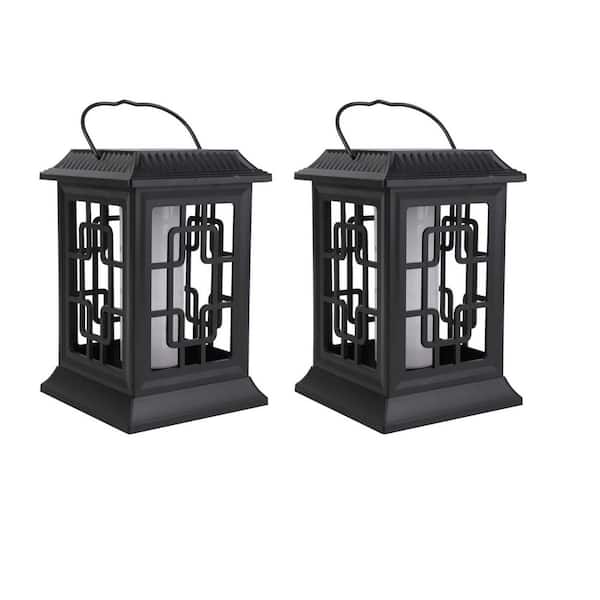2-Pack Black ABS Solar Hanging Lanterns for Outdoor Garden Yard Patio Waterproof Decorative Lighting