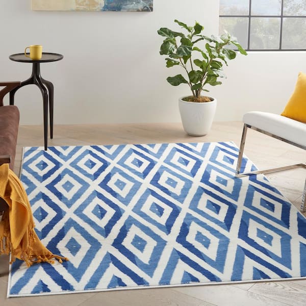 Whimsicle Ivory Blue 6 ft. x 9 ft. Geometric Modern Area Rug