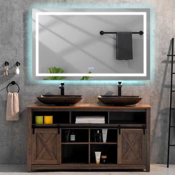 Aoibox 84 in. W x 32 in. H Rectangular Framed Anti-Fog Wall Mount Dimmable Bathroom Vanity Mirror with LED Lights in White