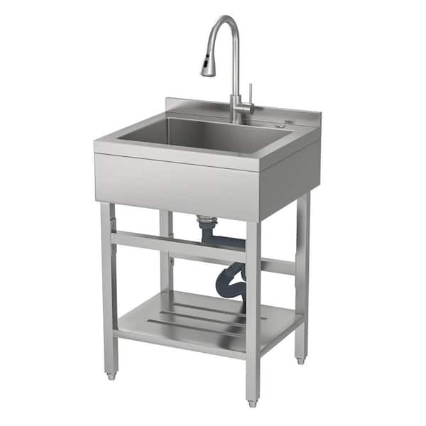 24 in. W x 21 in. D Freestanding Stainless Steel 1-Compartment Commercial Kitchen/Utility Sink with Faucet