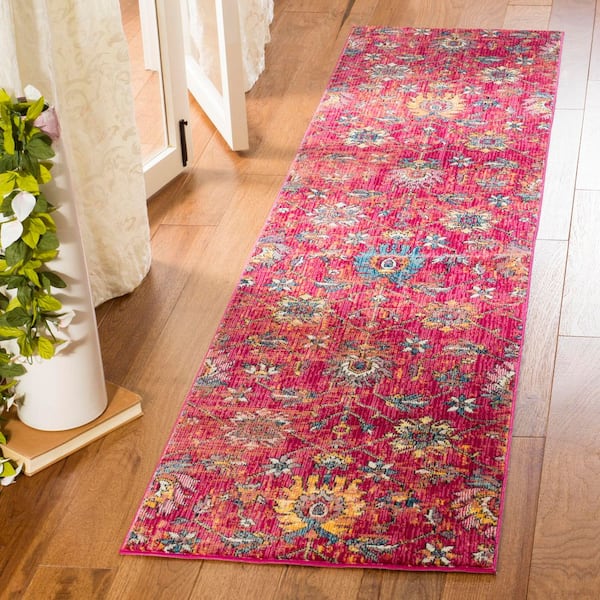 Merlot 2 ft. x 8 ft. Red/Multi Distressed Floral Runner Rug