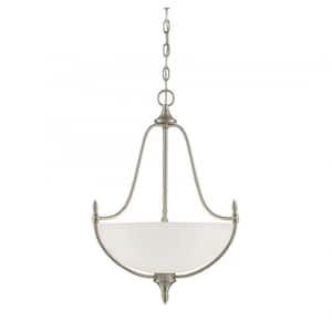 Herndon 18 in. W x 22 in. H 3-Light Satin Nickel Shaded Pendant Light with Frosted Glass Shade