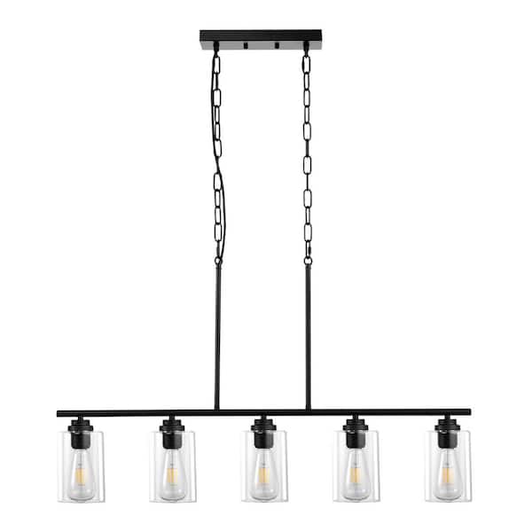 5-Light Pendant Lighting for Kitchen Island, 60 W Adjustable Fixture with Clear Glass Shades, Includes 4 Rods