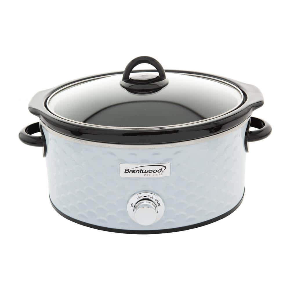 Brentwood Appliances Scallop 4.5 qt. Blue Slow Cooker with Tempered Glass  Lid 985114319M - The Home Depot