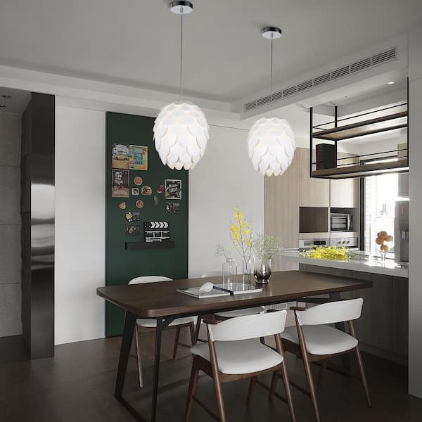 13.5 in. 1-Light Metal Pendant Light with White Polycarbonate Plastic Shade