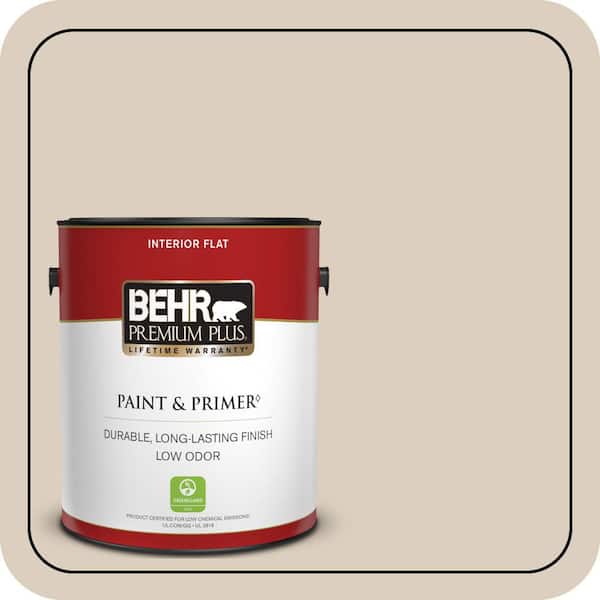 BEHR PREMIUM PLUS 1 gal. #OR-W07 Spanish Sand Flat Low Odor Interior Paint & Primer