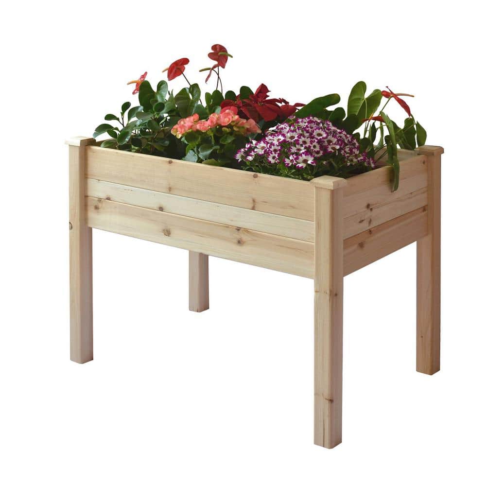 Natural Hardwood Elevated Garden Planter Table with Drainage Hole