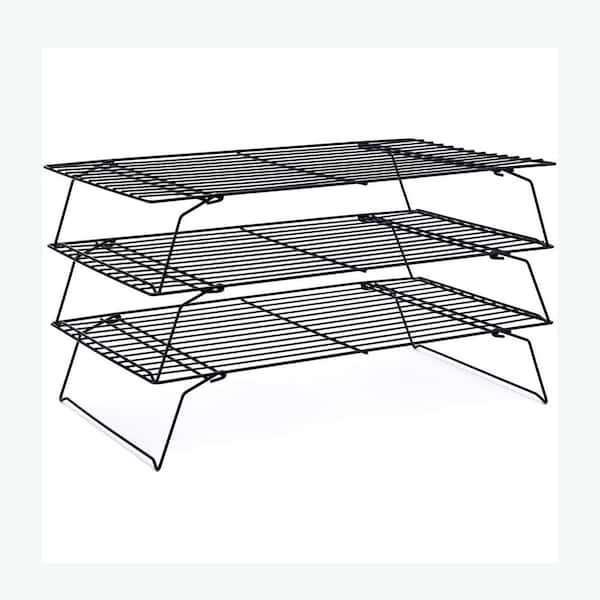 Stainless Steel Black Cooling Rack Stackable Collapsible Nonstick 3-Tier Optimum Air Flow Baking Rack