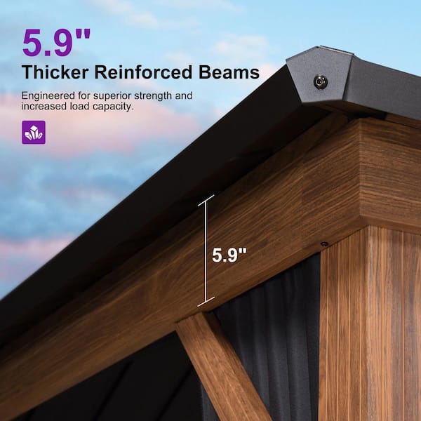 PURPLE LEAF 10 ft. x 14 ft. Hardtop Gazebo Outdoor Wood Aluminum