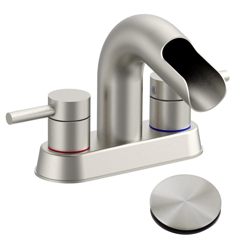 4 in. Centerset Double Handle Waterfall Spout Bathroom Faucet with Pop-Up A