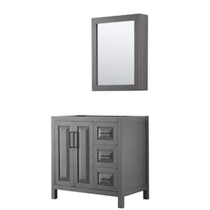 Daria 35 in. W x 21.5 in. D x 35 in. H Single Bath Vanity Cabinet without Top in Dark Gray with Med Cab Mirror