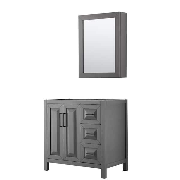 Wyndham Collection Daria 35 in. W x 21.5 in. D x 35 in. H Single Bath Vanity Cabinet without Top in Dark Gray with Med Cab Mirror