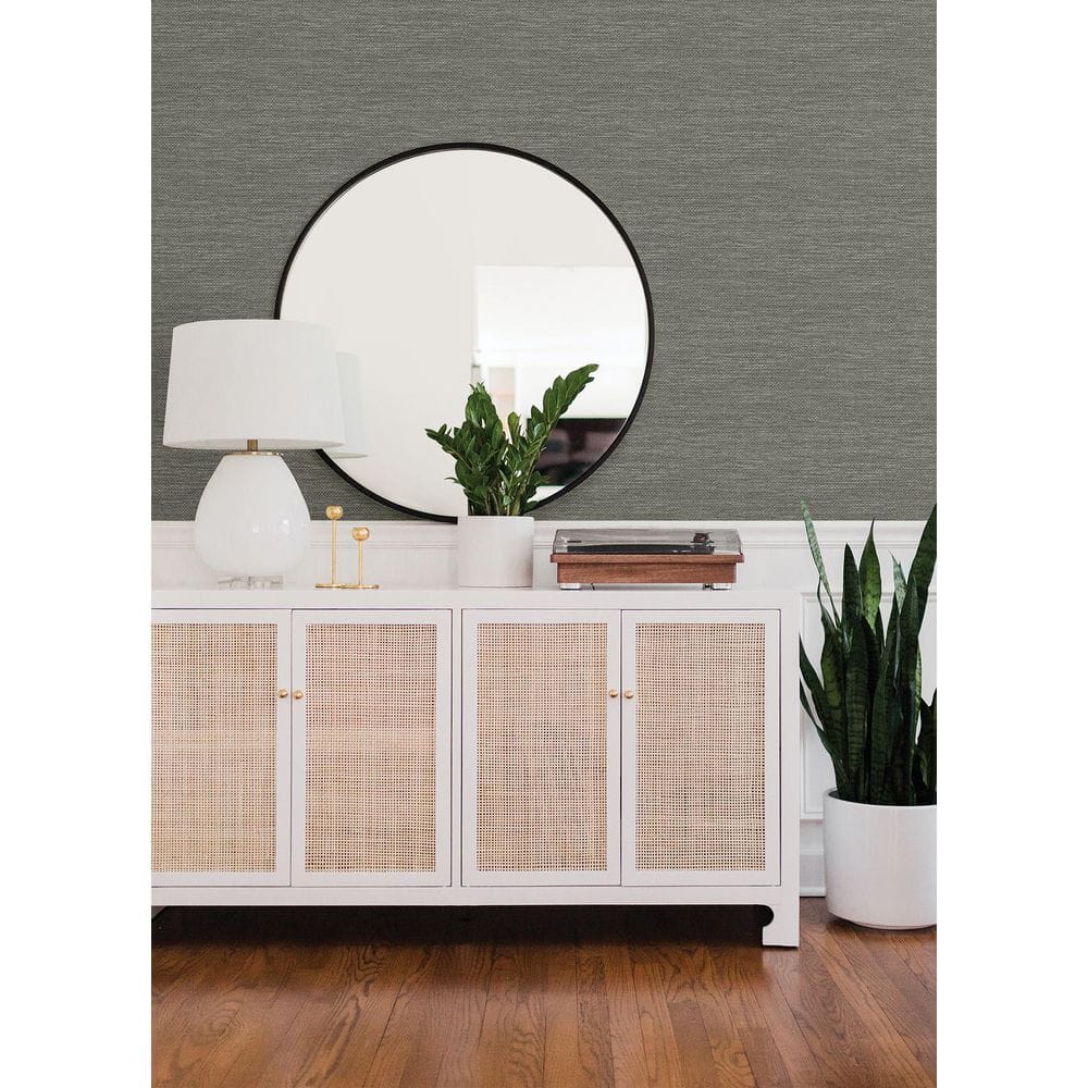Malin Grey Faux Grasscloth Vinyl-Coated Wallpaper Roll