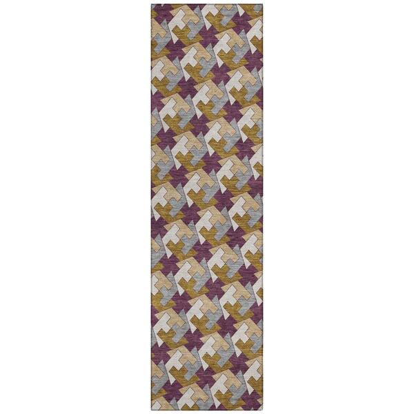 Chantille Machine Washable Indoor/Outdoor Abstract ACN2851 Eggplant 2 ft. x 7 ft. Runner Rug