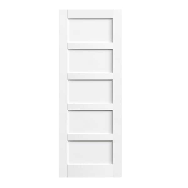30 in. x 80 in. 5-Panel MDF, White Primed Wood, can be painted, Pre-Finished Door Panel Interior Door Slab