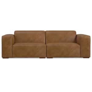 Rex 88 inch Straight Arm Genuine Leather Rectangle 2-Seater Modular Sofa in. Caramel Brown