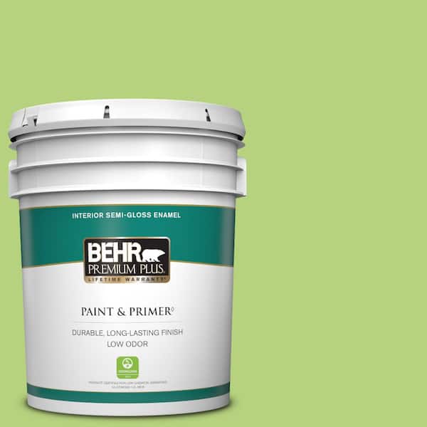 BEHR PREMIUM PLUS 5 gal. #420B-4 Tart Apple Semi-Gloss Enamel Low Odor Interior Paint & Primer