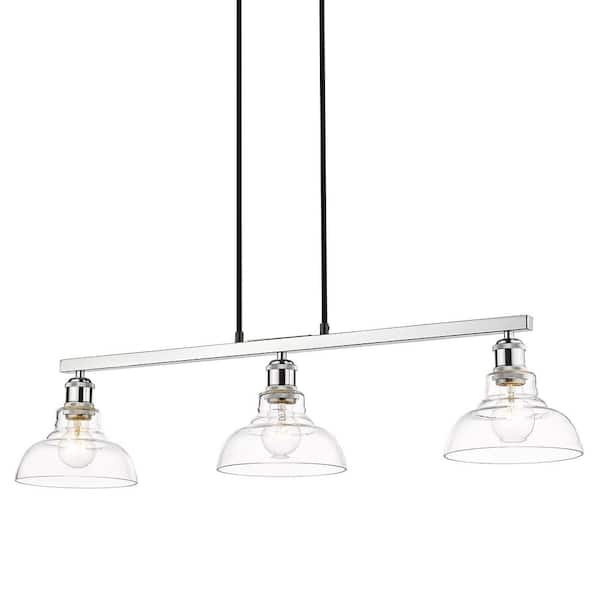 Carver 3- -Light Chrome Linear Pendant with Glass Shade