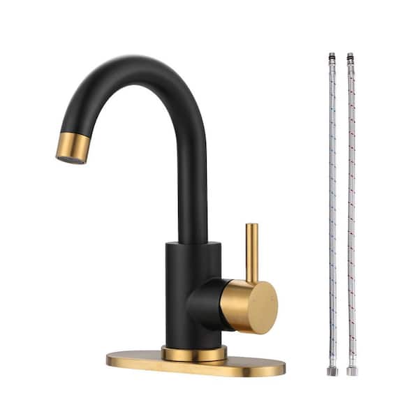 VEVETTA Single-Handle Bar Faucet with Deck Plate in Gold and Black