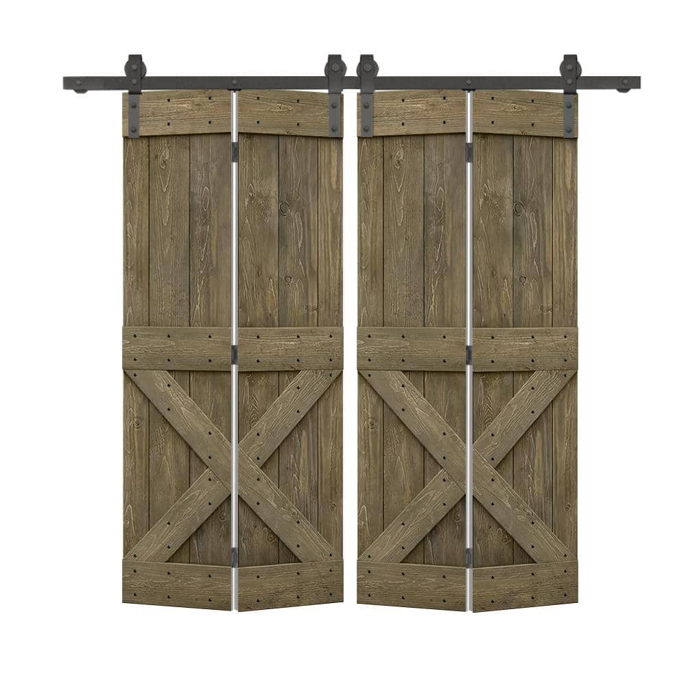 60 in. x 84 in. Mini X Series Aged Barrel Stained DIY Wood Double Bi-Fold Barn Doors with Sliding Hardware Kit price history on PriceWatchPro