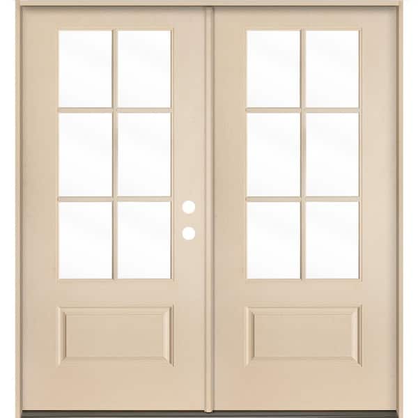 Krosswood Doors UINTAH Farmhouse 72 in. x 80 in. 6-Lite Left-Active/Inswing Clear Glass Unfinished Double Fiberglass Prehung Front Door