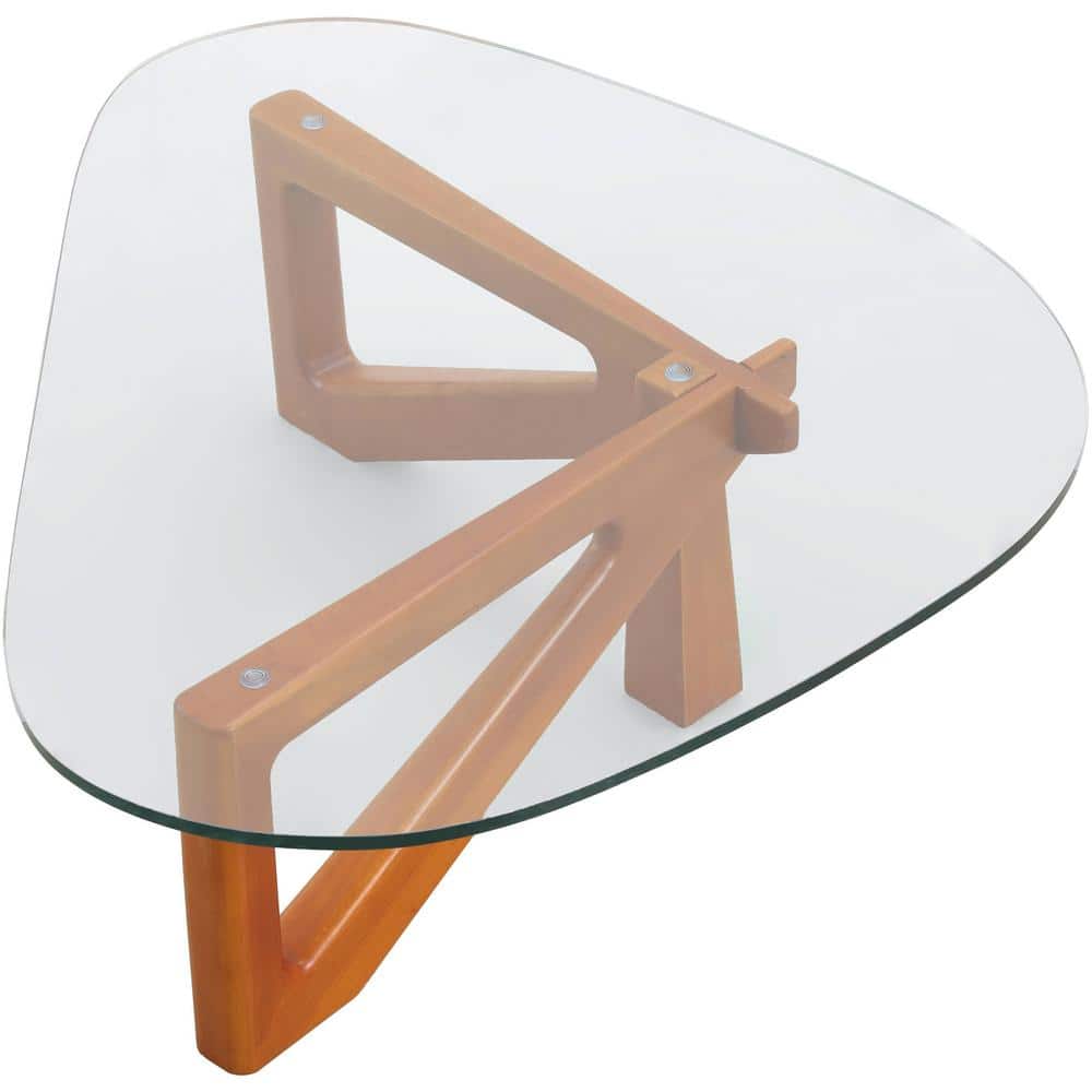 Light Walnut Triangular Glass Top Coffee Table