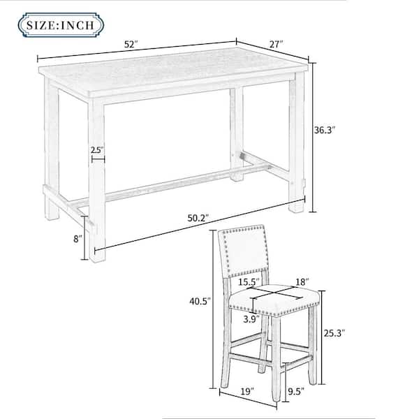 Harper Bright Designs 5-Piece Natural Wood Wash Wood Top Counter