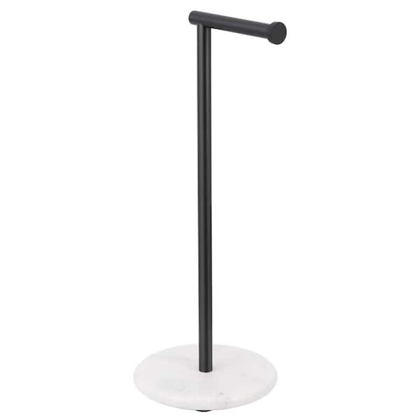 Freestanding Toilet Paper Holder with Natural Marble Base in Matte Black