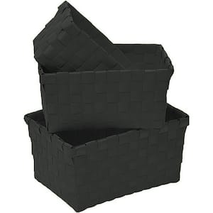 4.2 in. H x 5.3 in. W x 7.8 in. D Black Checkered Woven Strap Cube Storage Bin Baskets Totes Set of 3
