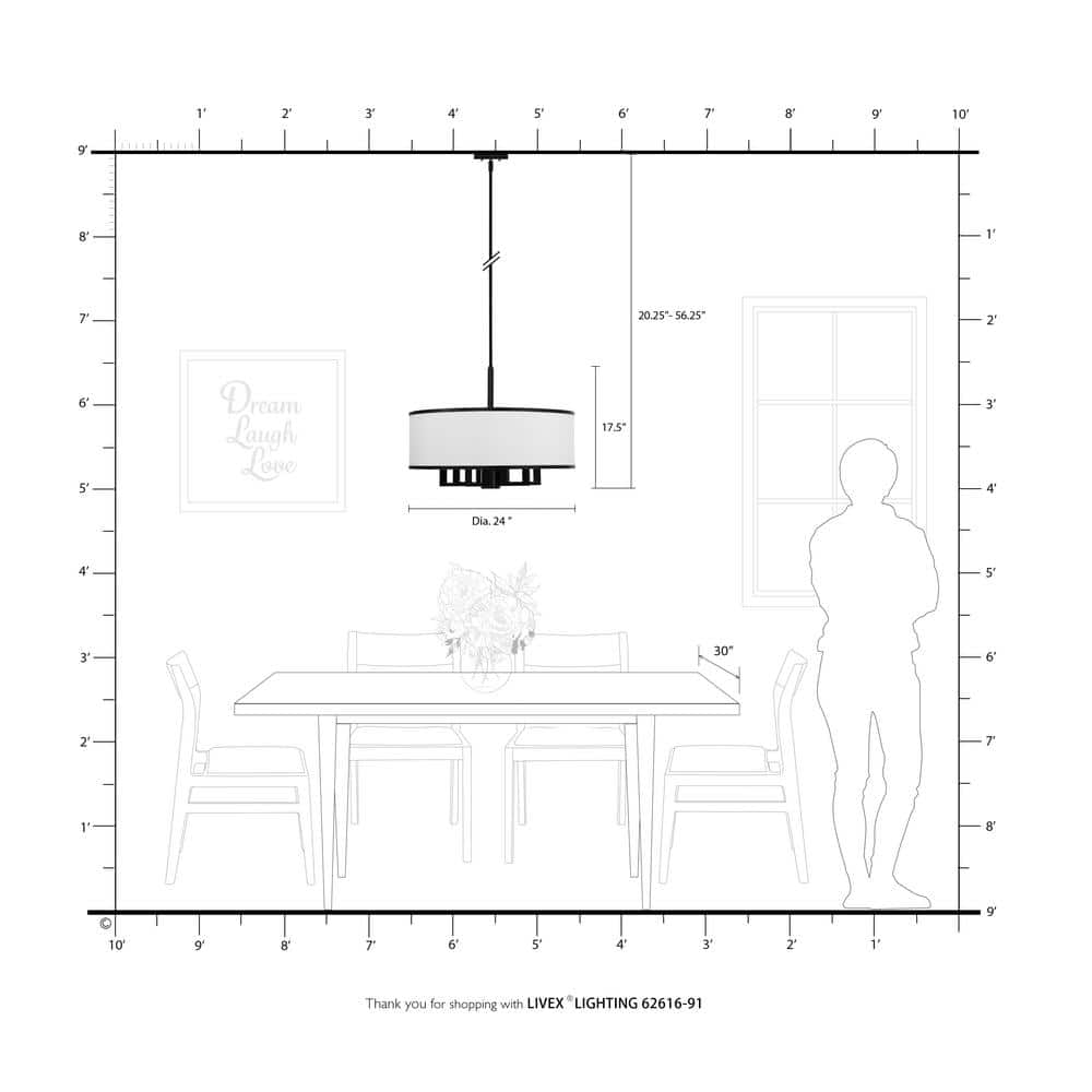 Brushed Nickel 6-Light Drum Chandelier with Off-White Fabric Shade