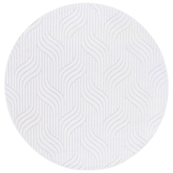 Stella Ivory 7 ft. x 7 ft. Solid High-Low Wavy Indoor/Outdoor Round Area Rug