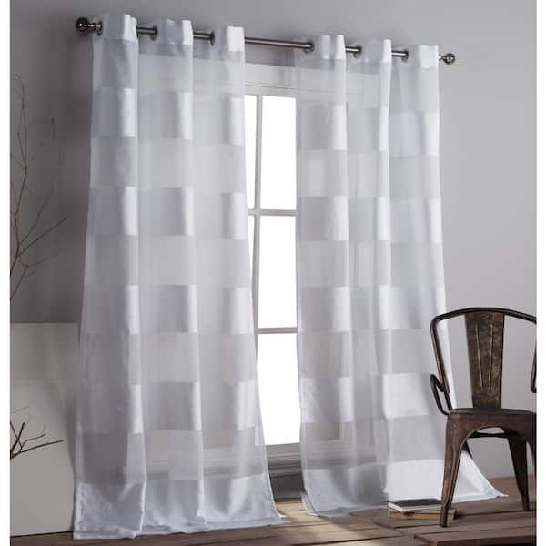 HOME MAISON White Striped Rod Pocket Room Darkening Curtain - 37 in. W x 84 in. L (Set of 2)