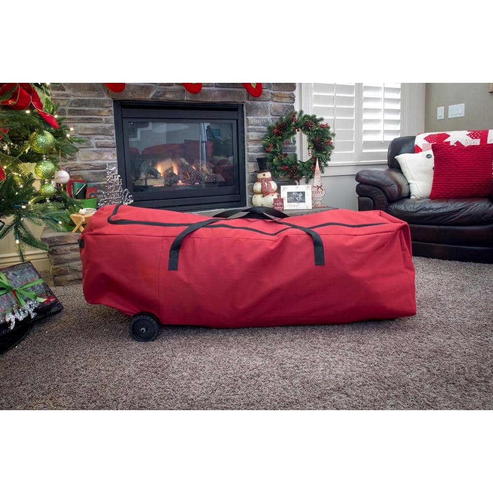 Red Wheeled Duffel Christmas Tree Storage Bag for 9 ft Trees