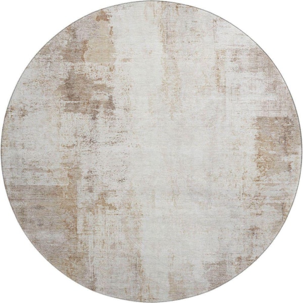 Mayfield Premium Machine Washable Abstract AMF2171 Beige 8 ft. x 8 ft. Round Rug