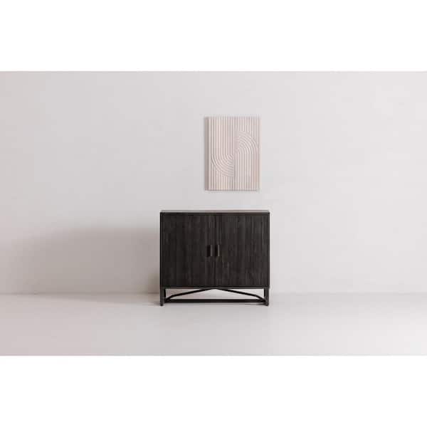 Camille Black Pine 33 in. Accent Cabinet with 1 Shelf and Stainless Steel Base