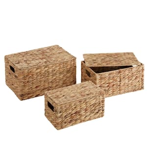 Rectangular Seagrass Lidded Storage Baskets (Set of 3)