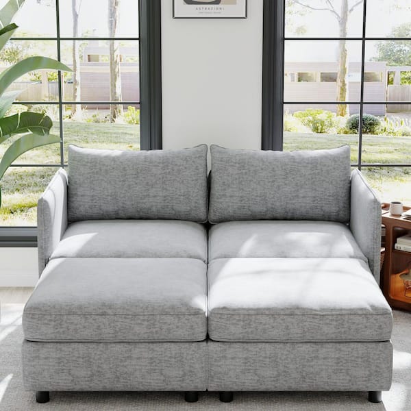Willow 68 in. Chenille Modular Sectional Sofa in Grey with 2 Storage Ottoman Storage for Small Spaces