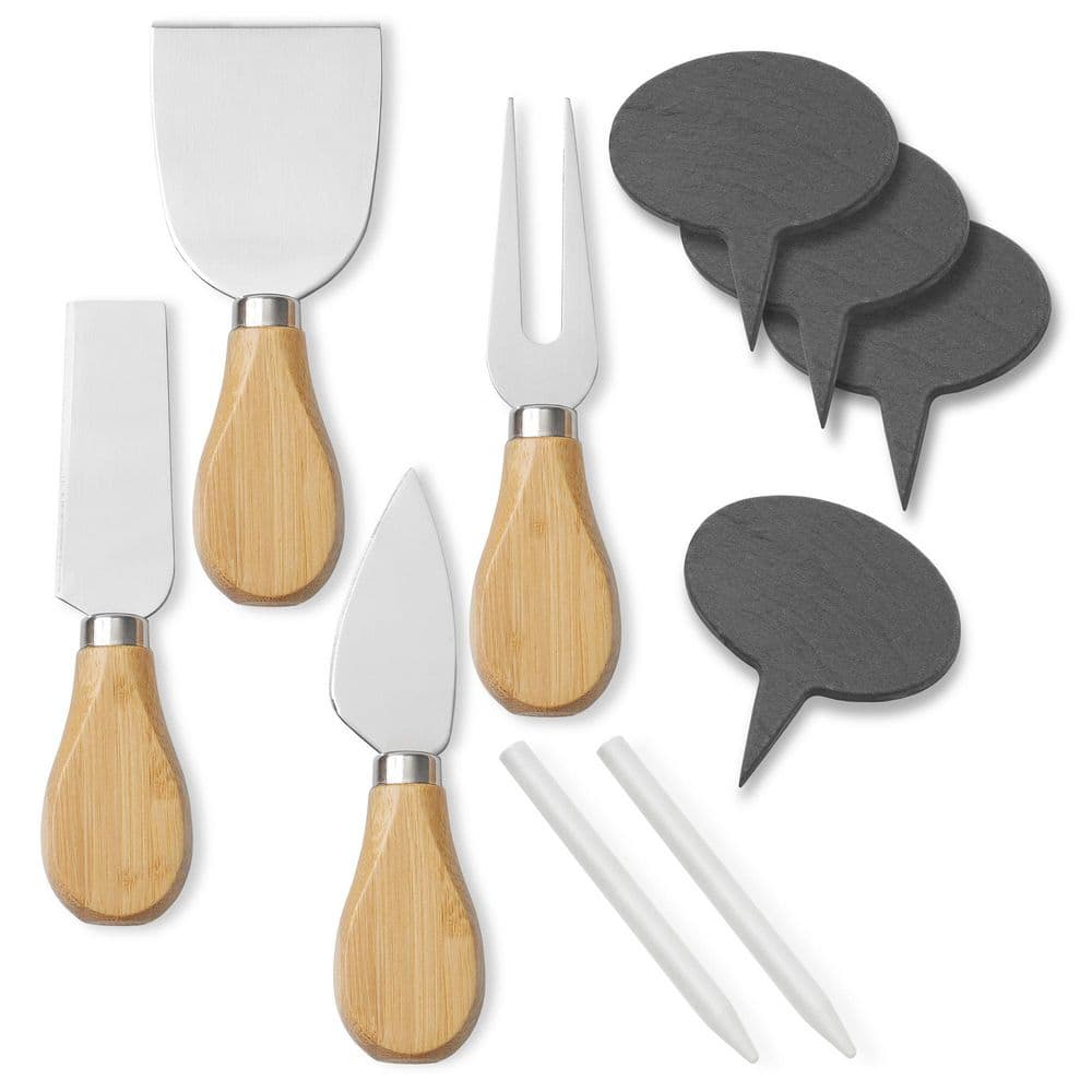 Bamboo Charcuterie Cheese Board Set with Slate and Ceramic Bowls