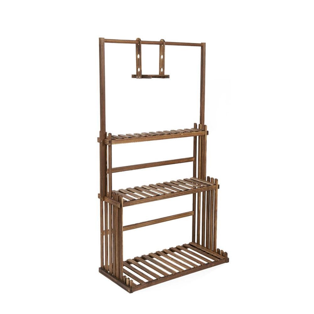 3-Tier Plant Stand 57 in. Tall Wood Planter Display Rack Hanging Shelf for 